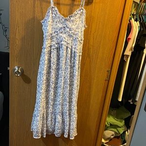 No Boundaries White and Light Blue Floral Midi Sundress